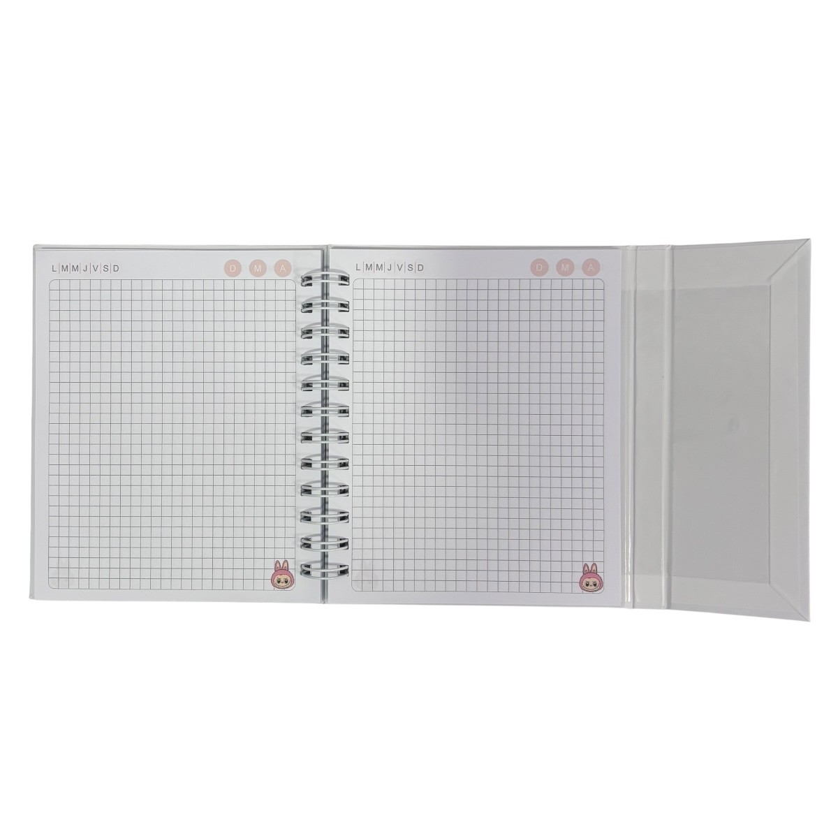 Libreta de tapa dura laminado liso con espiral met&aacute;lico en la lateral con solapa protectora, Labubu image number null