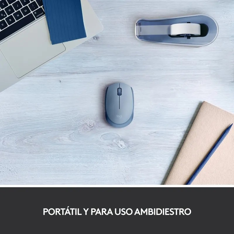 Mouse Ergon&oacute;mico Logitech M170, Inal&aacute;mbrico, &Oacute;ptico, 1.000DPI, RF Inal&aacute;mbrico, Azul image number null