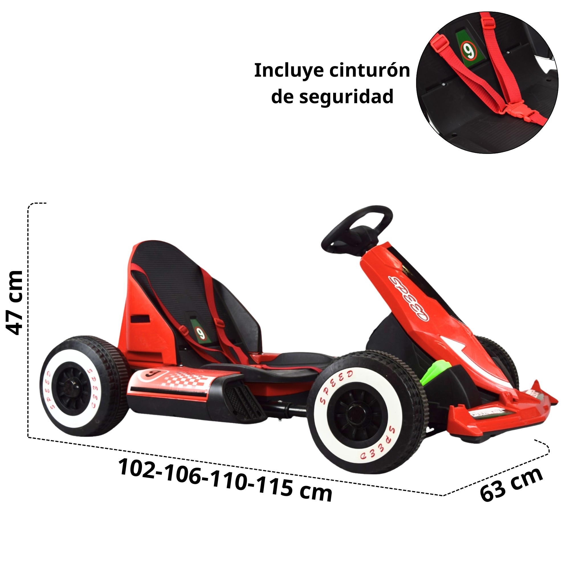 Montable Electrico Go Kart para Ni&ntilde;os Largo Ajustable Luz 12v - Rojo image number null