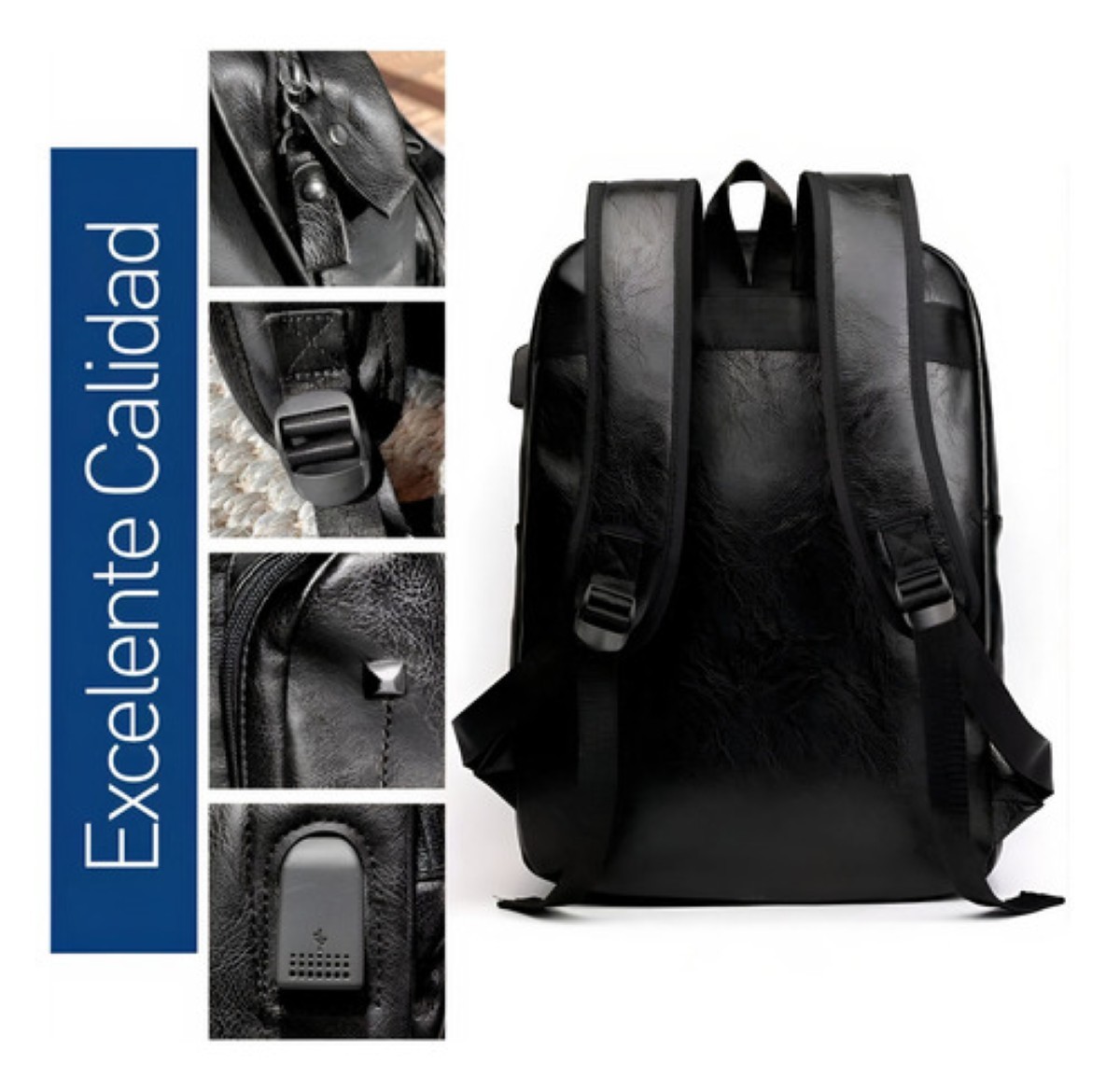 Mochila Antirrobo Para Laptop Cuero Impermeable Puerto Usb Negro image number null