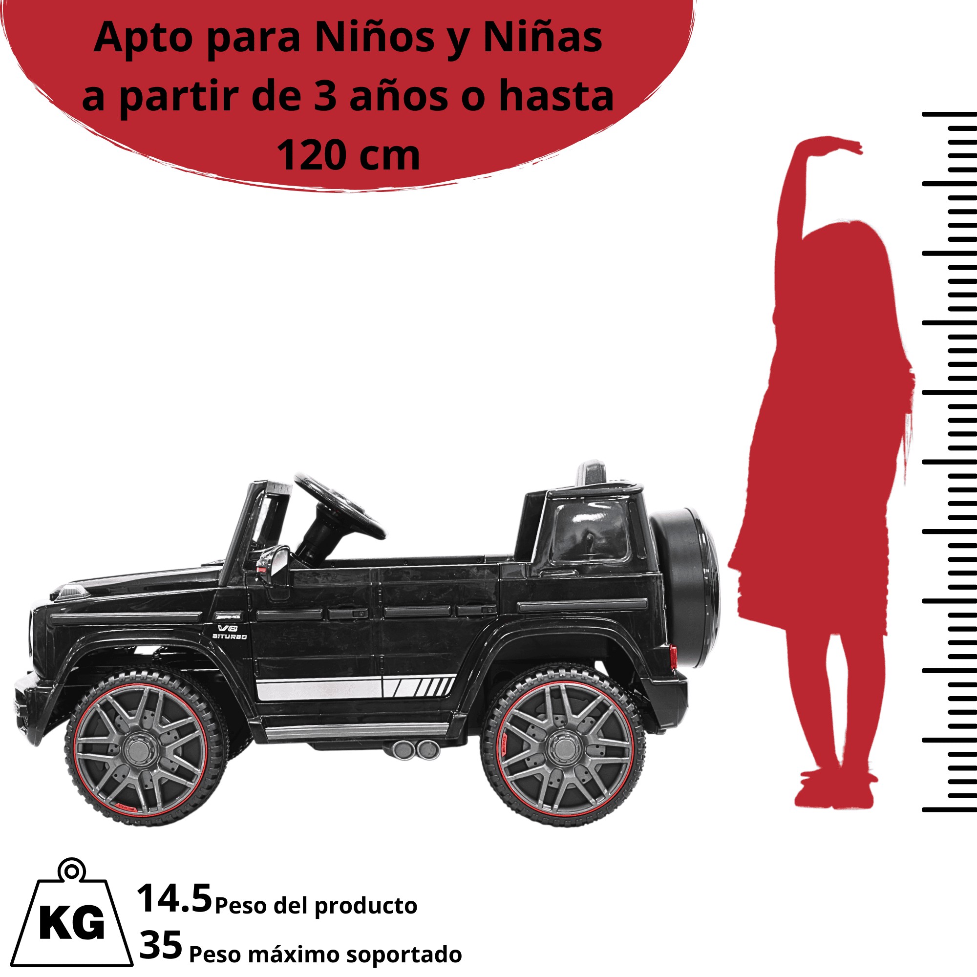 Camioneta Montable El&eacute;ctrica AMG Mercedes Benz G-63 para Ni&ntilde;os 12V Bluetooth Apto a partir de 3 a&ntilde;os - Negro image number null