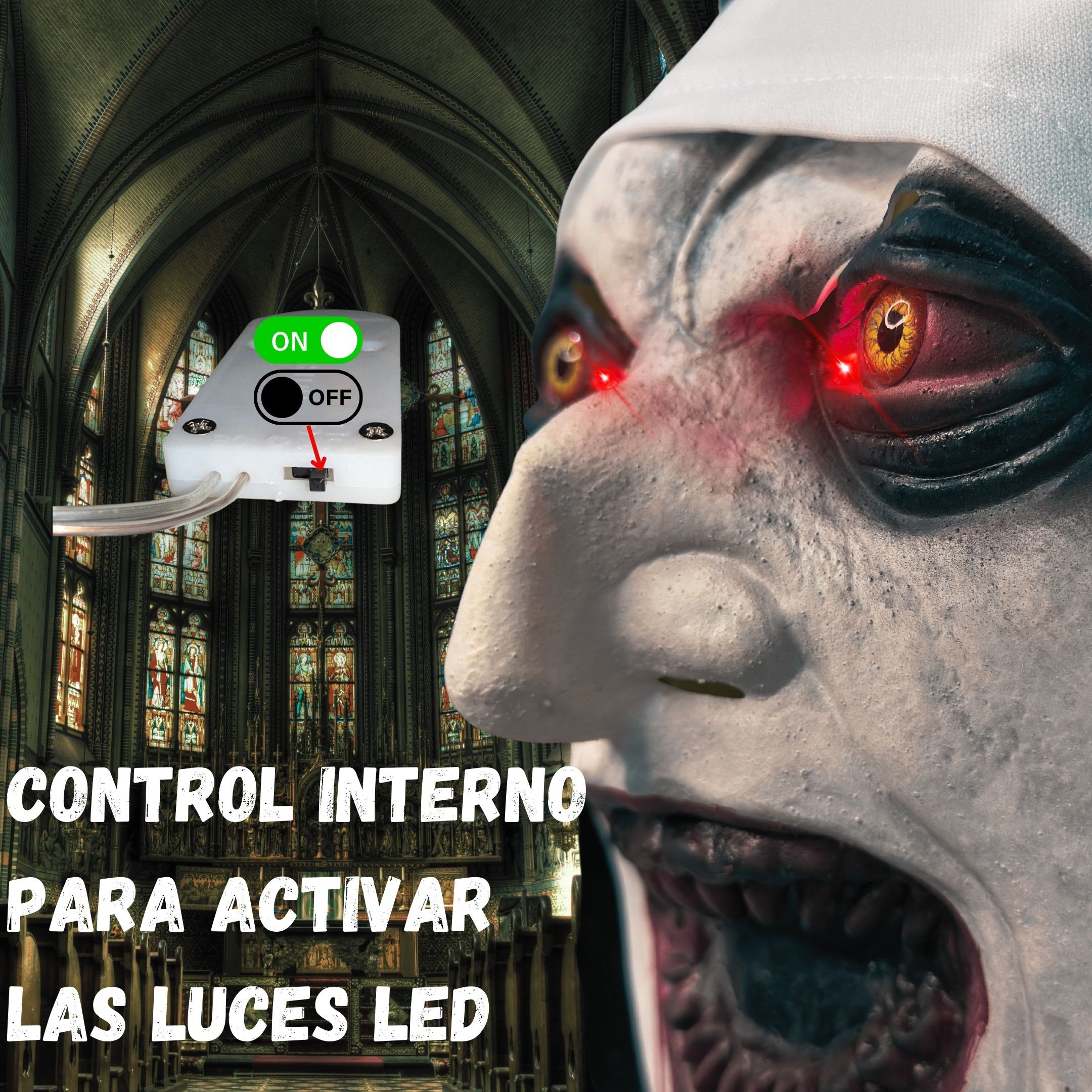 Kit 5 Mascaras La Monja L&aacute;tex Realista con Ojos LED Halloween Adulto Pilas Incluidas Talla &Uacute;nica image number null