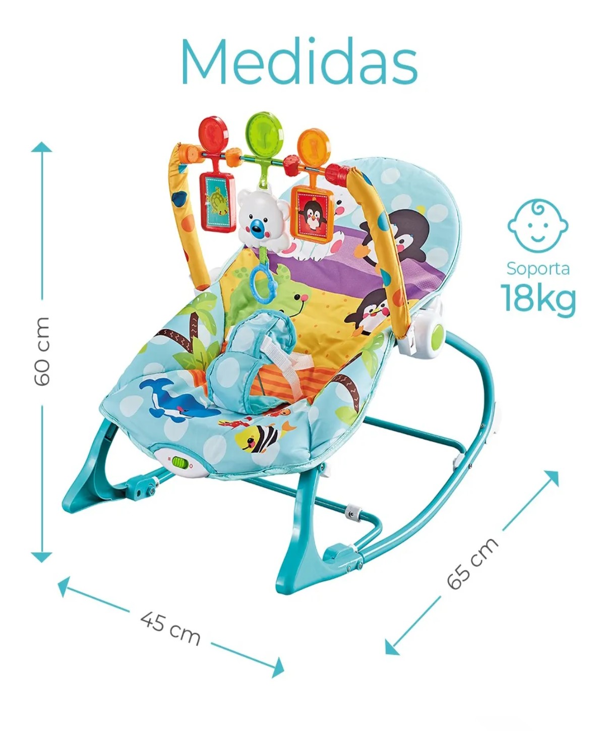 Rocker silla vibradora mecedora de bebe musical con juegos color azul-verde turquesa image number null