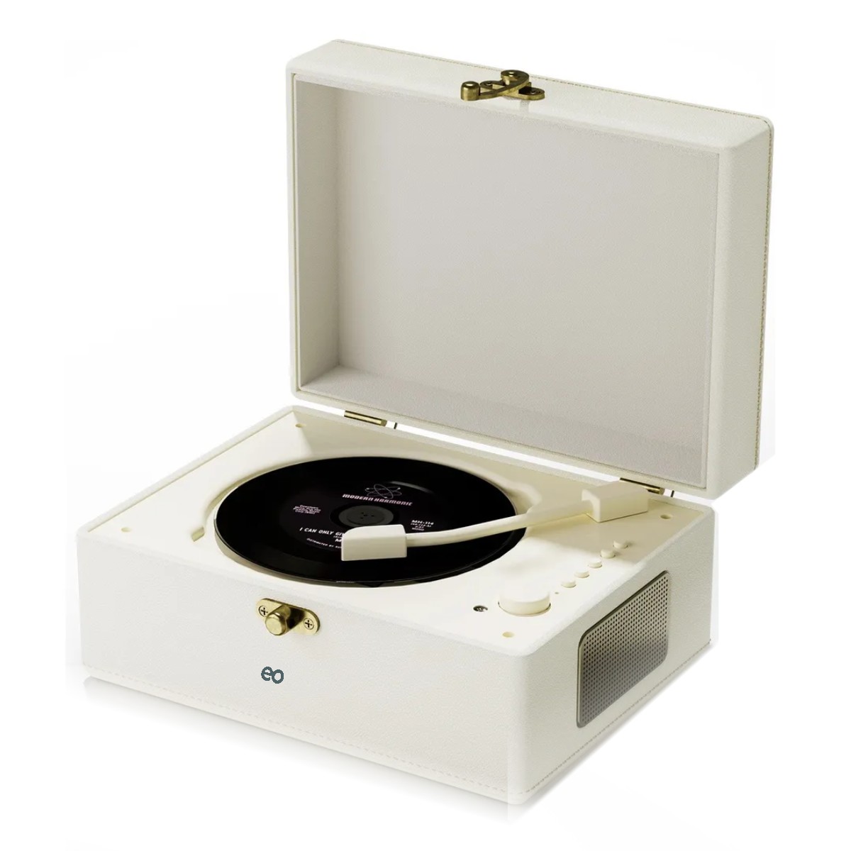 Reproductor De Cd De Cuero Recargable Con Altavoces Blanco image number null