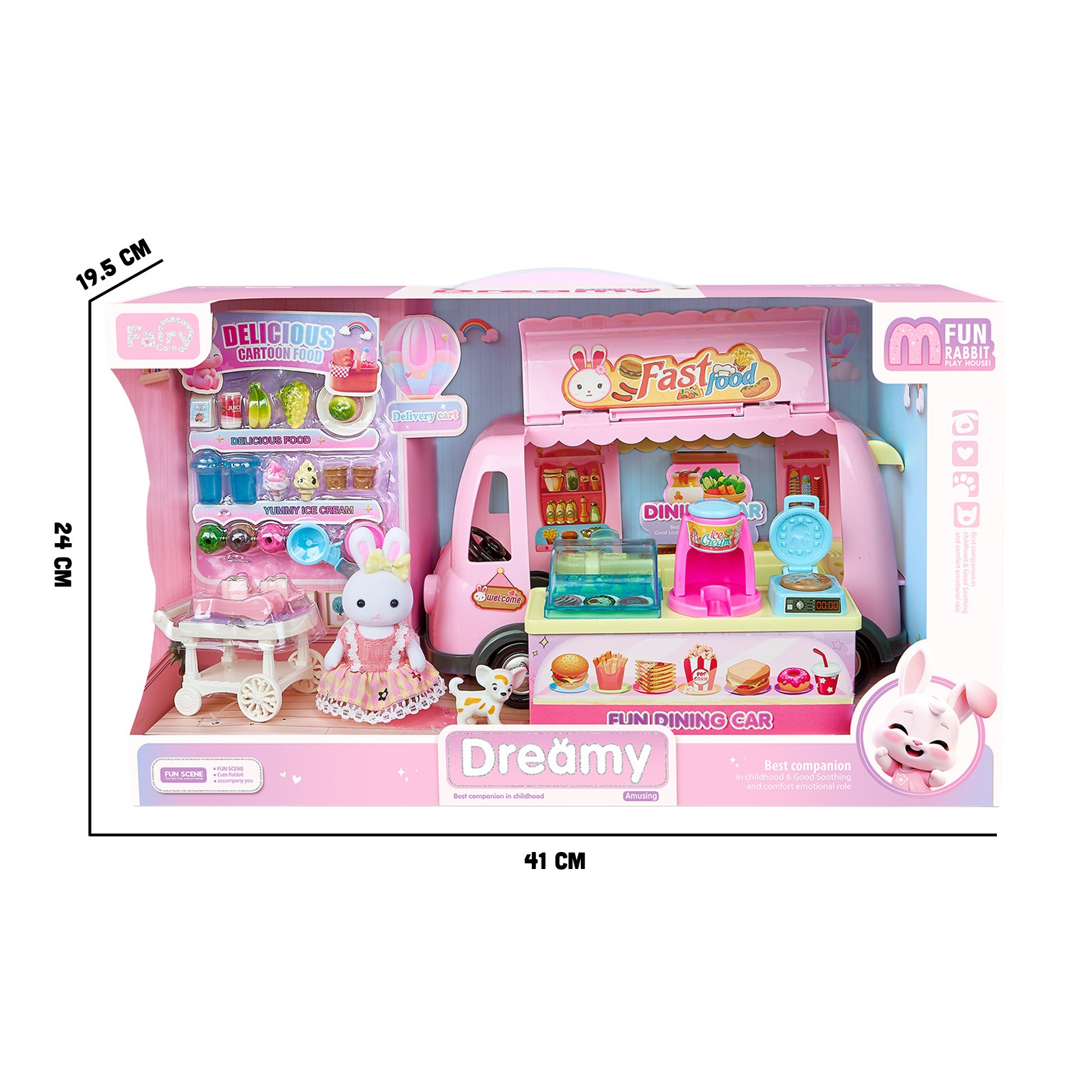 Juguete Casa de Mu&ntilde;ecas Set Camioneta de Comida R&aacute;pida y Helados con Accesorios, Muebles, Mascota y Conejitos Incluidos image number null