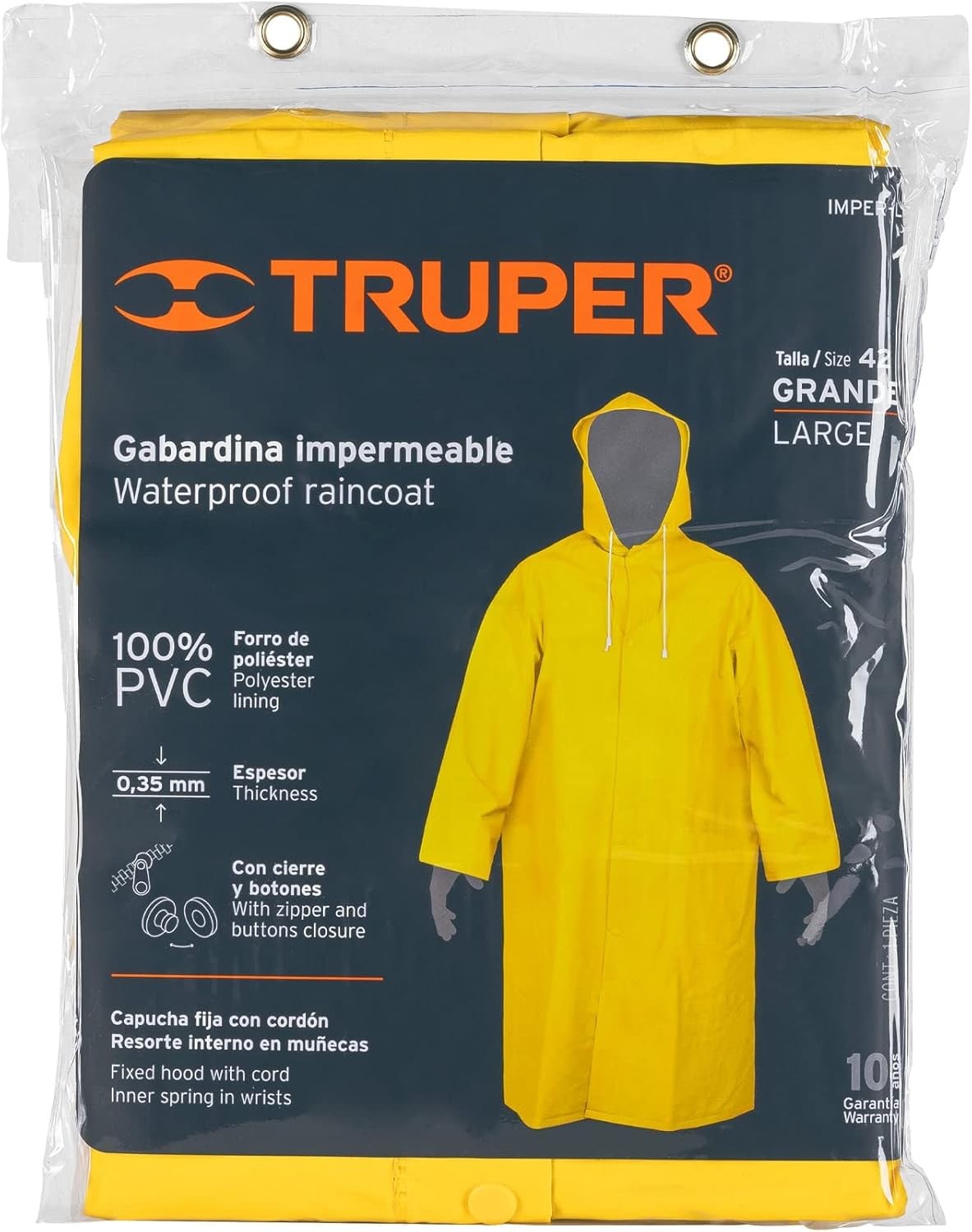 Gabardina impermeable doble capa, talla G, Truper clave IMPER-L image number null