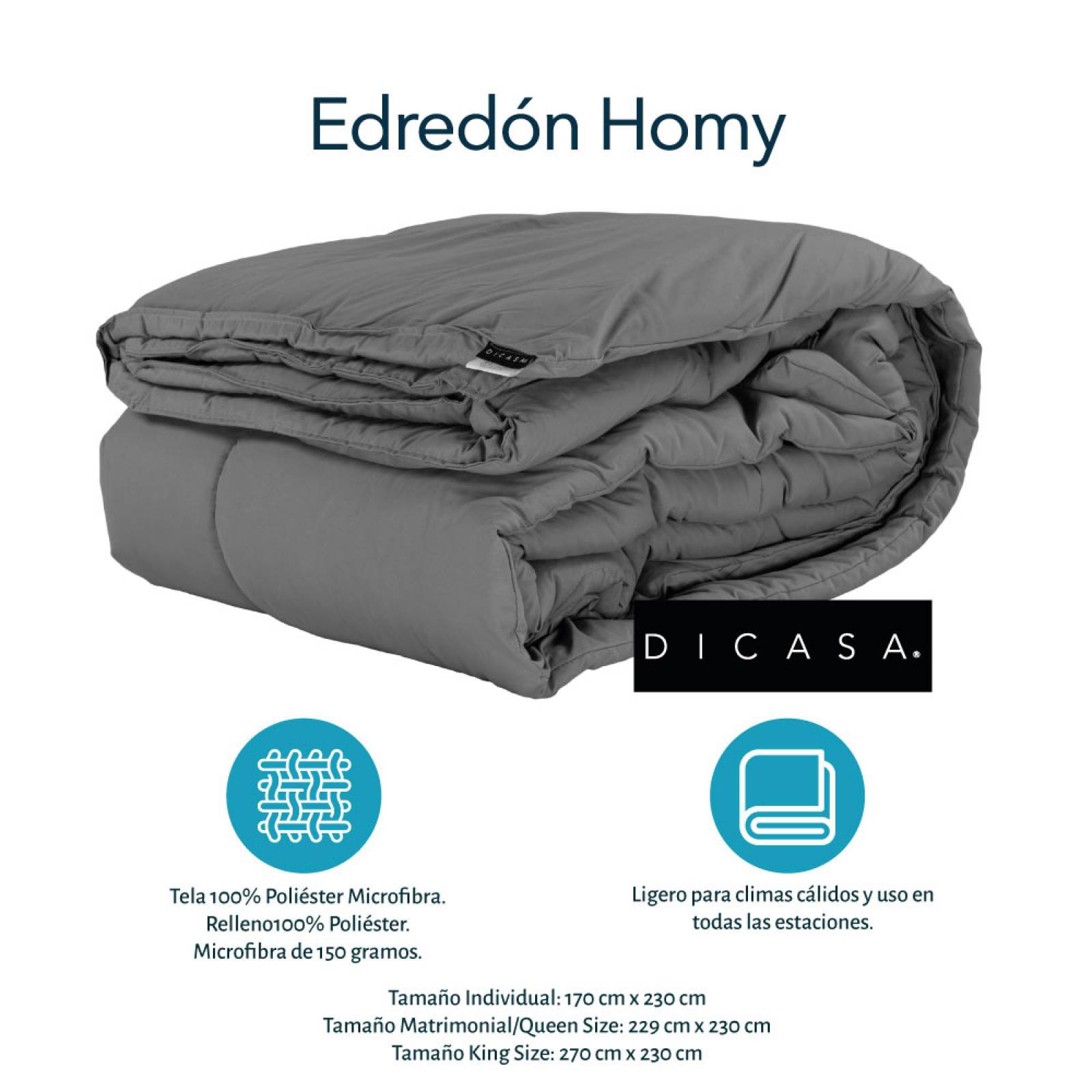 Edred&oacute;n Individual Dicasa Homy Gris + S&aacute;banas Softy Platino, Protector Ultra y Almohada One image number null