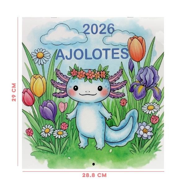 Calendario Planeador Pared 2026 Ajolotes Flink Grande Espacio Notas Dise&ntilde;o mexicano image number null