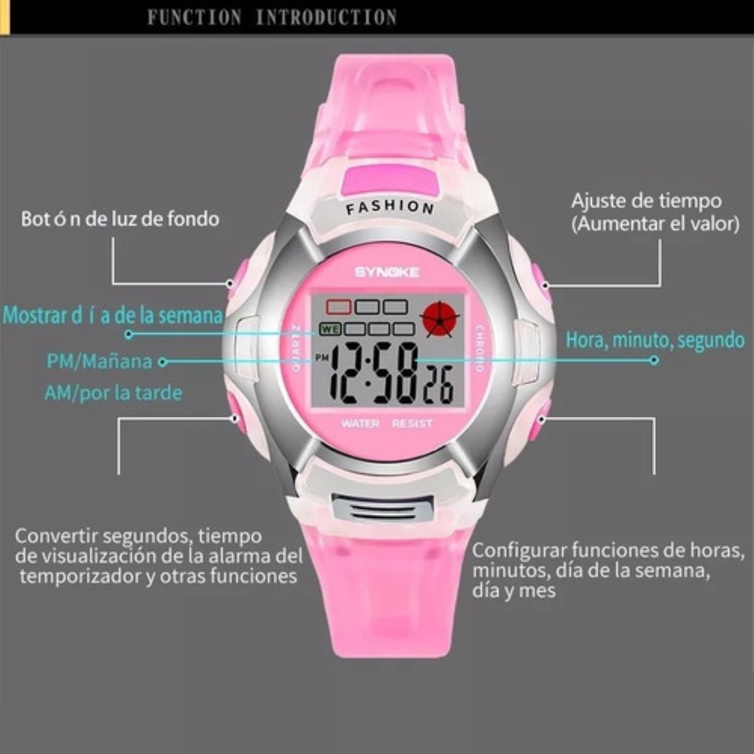 Reloj Infantil Led Ni&ntilde;a Cronometro Contra Agua ROSA image number null