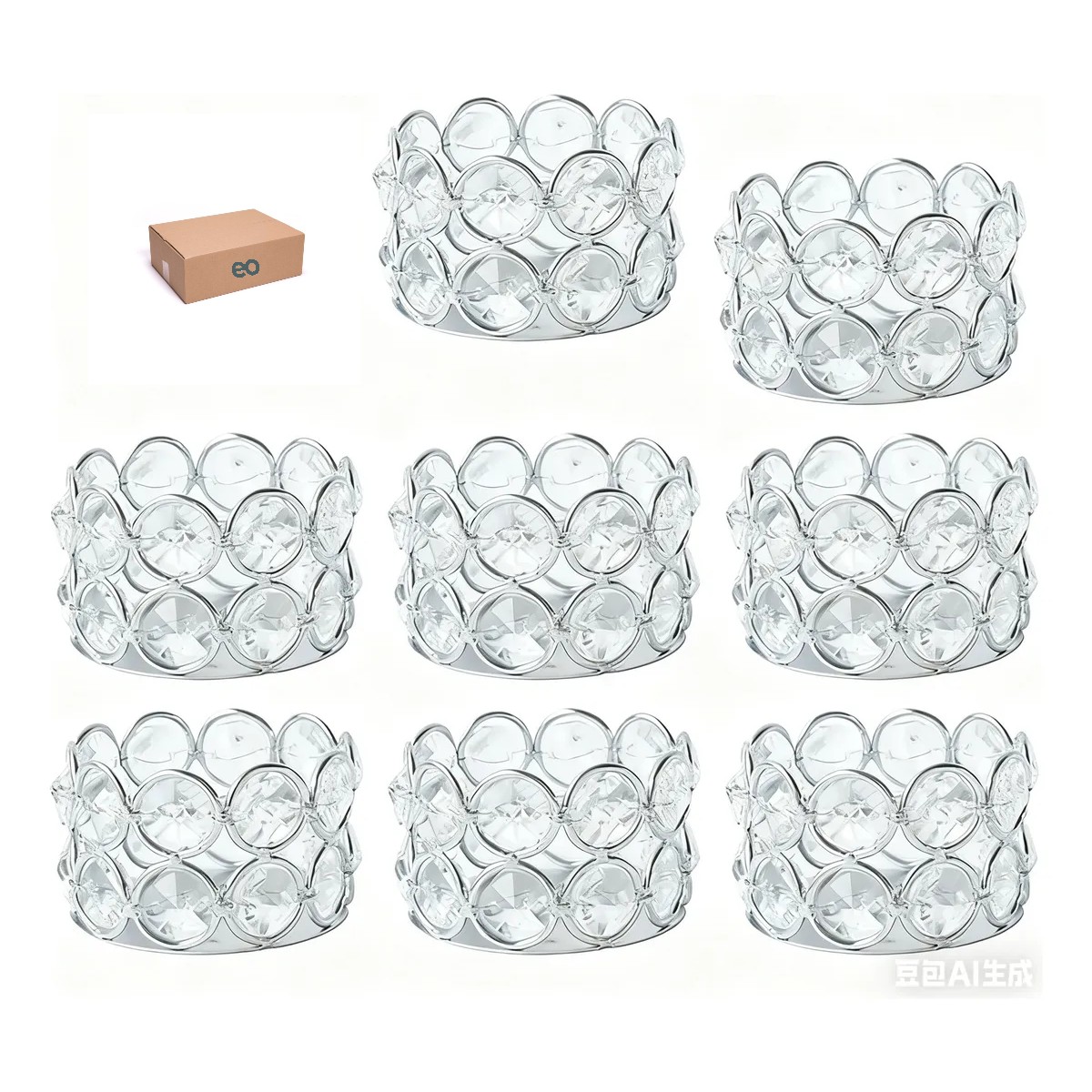 8pc Candelabros Portavelas Fiesta Cristal Plateado image number null