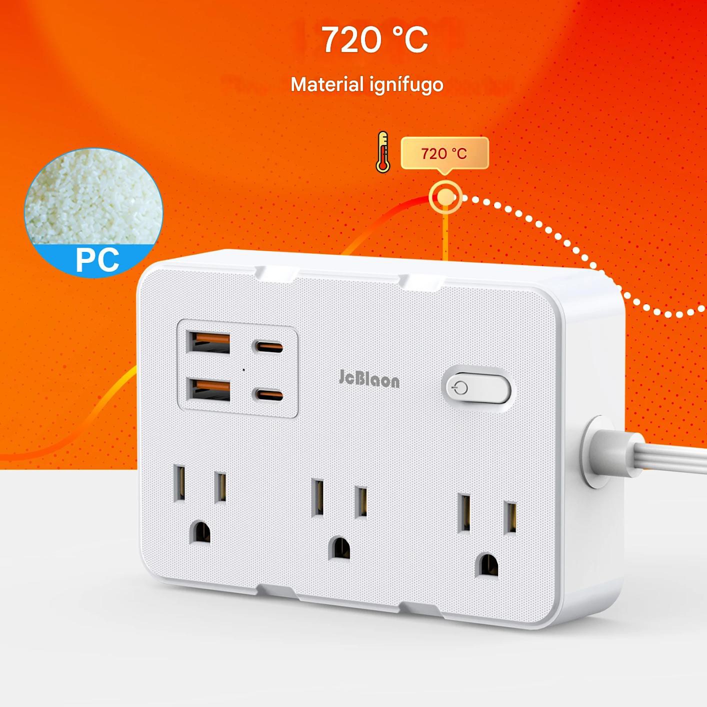Multi contacto Protector blanco sobretensiones 6 salidas 4 USB adaptador hogar Oficina port&aacute;til image number null