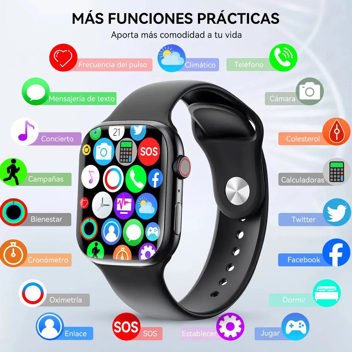 Smartwatch Reloj Inteligente Auriculares Bluetooth 2 En 1 Negro image number null