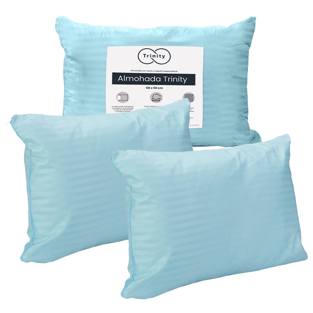 Protector de Colch&oacute;n UltraSoft Spring Air Queen Size + S&aacute;banas Basic Azul Acero + 2 Almohadas Trinity image number null