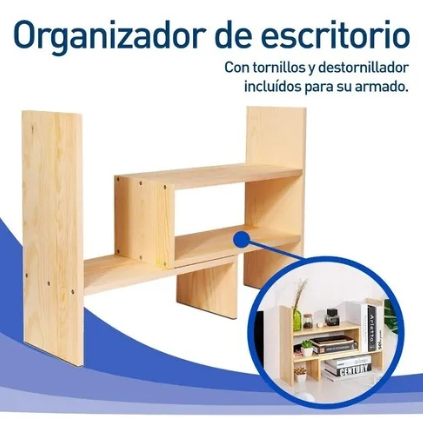 Organizador De Escritorio De Mdf Oficina Hogar De 2 Piezas Caqui image number null
