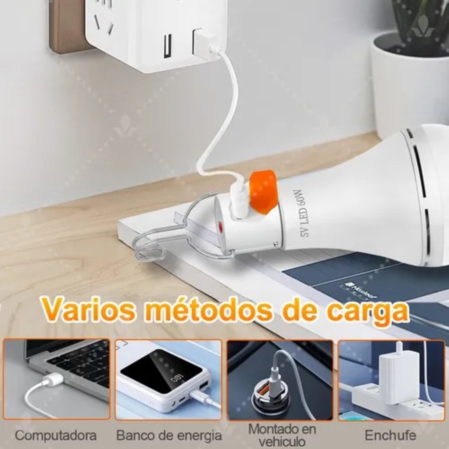 Luz De Emergencia Usb Solar Recargable Y Extra&iacute;ble 60w 2 Pzs Blanco image number null