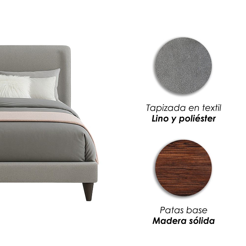 Ilios Innova | Cama King Size Gris con Cabecera Tapizada en Lino y Poli&eacute;ster | Estructura de Madera Resistente image number null