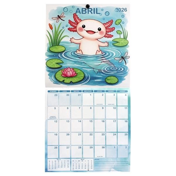 Calendario Planeador Pared 2026 Ajolotes Flink Grande Espacio Notas Dise&ntilde;o mexicano image number null