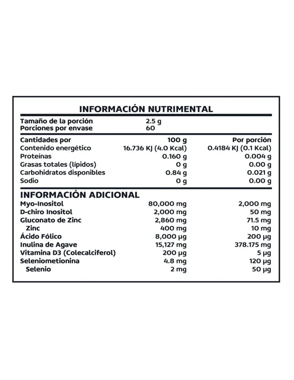Myo Y D-chiro Inositol Premium Mujer Fortificado Con Zinc, Acido Folico, Inulina De Agave, Vitamina D3 Y Selenio image number null
