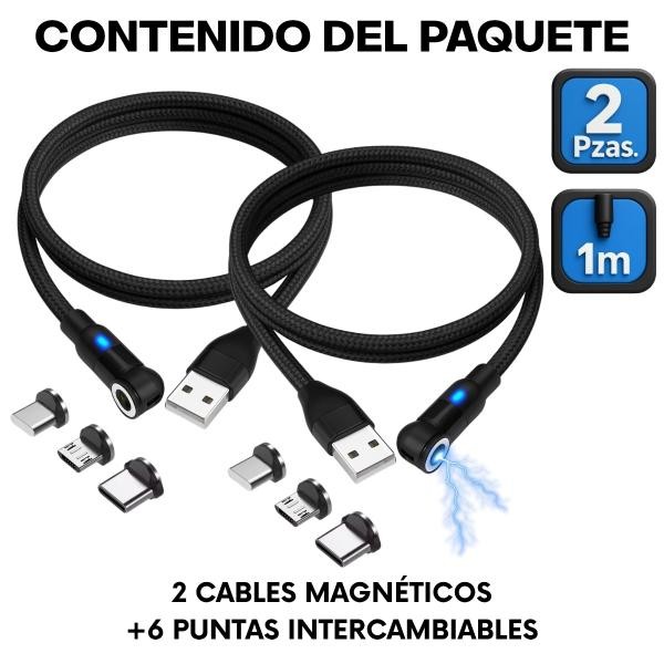 Cable Magn&eacute;tico 3 en 1 con LED y Conector Giratorio 540&deg; &ndash; Pack 2 Piezas image number null