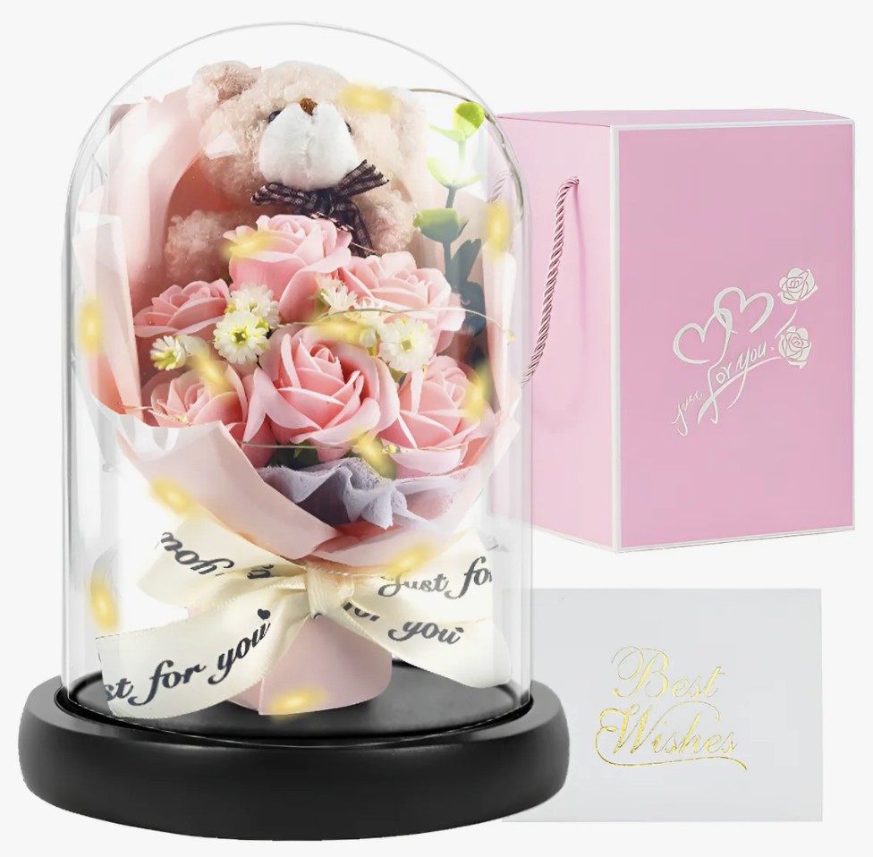 Oso Flor Rosa Eterna Joyero Regalo San Valentin Mama Collar ROSA image number null