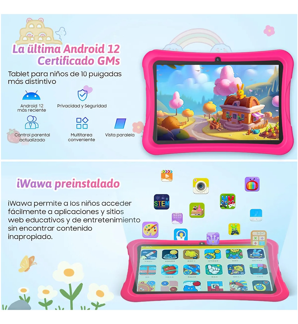 Tablet Con Funda Pad 10'' Android 64gb+4gb Memoria Ram Rosa Malubero image number null