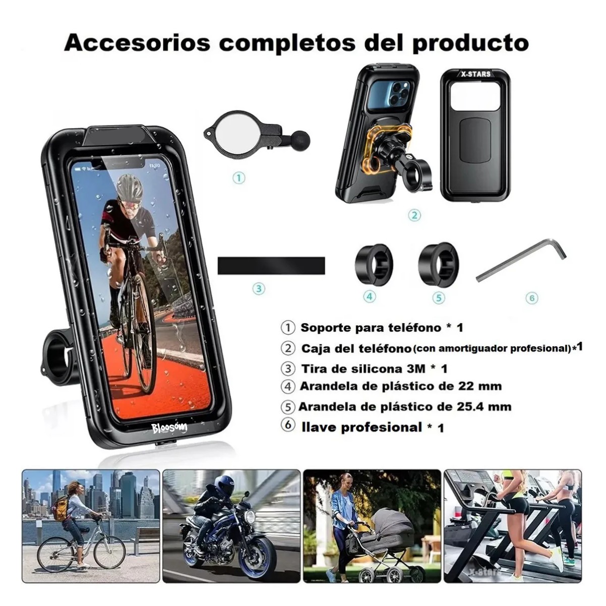 Soporte Celular Para Moto Impermeable Amortiguador Negro image number null