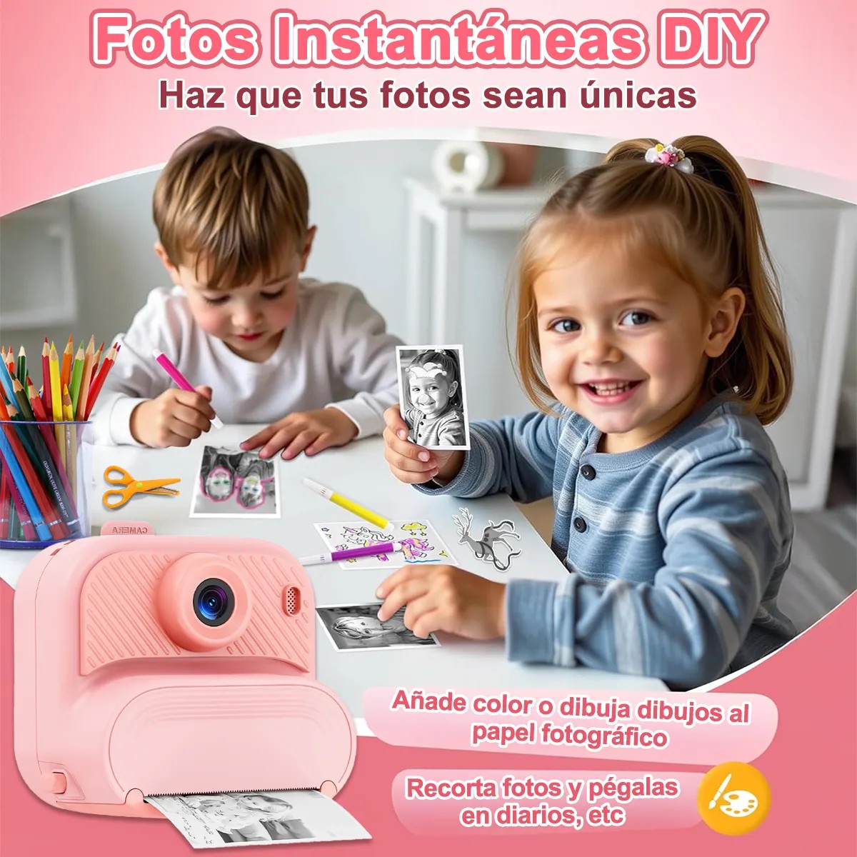 C&aacute;mara Digital Para Ni&ntilde;os 1080p+32gb C&aacute;mara Instant&aacute;nea Foto Rosa image number null
