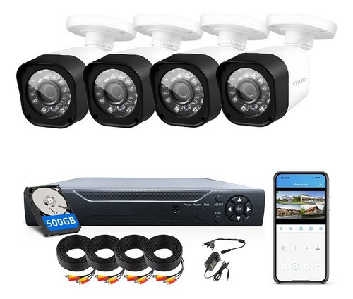 QIGO Kit C&aacute;mara de seguridad QG-77-K500G con resoluci&oacute;n de 4ch 2MP visi&oacute;n nocturna incluida Color blanca image number null