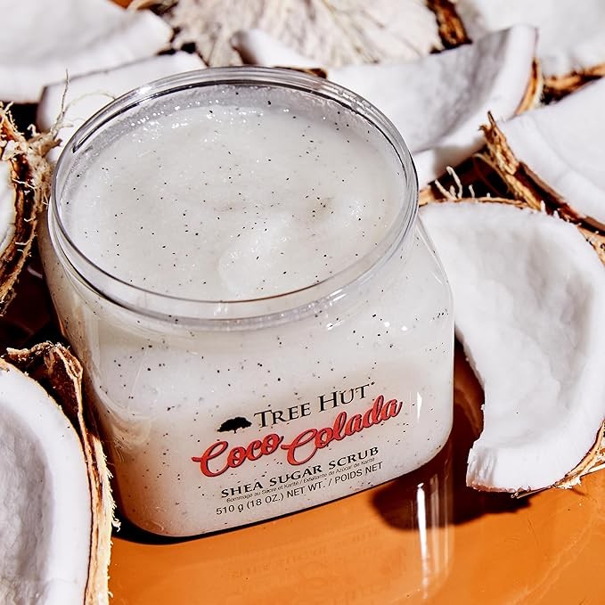 A TREE HUT, Coco Colada Shea Sugar Scrub, Exfoliante Corporal de Az&uacute;car Natural con Manteca de Karit&eacute; y Esencia de Coco y Pi&ntilde;a, Exfolia e Hidrata la Piel, 510 gramos. image number null