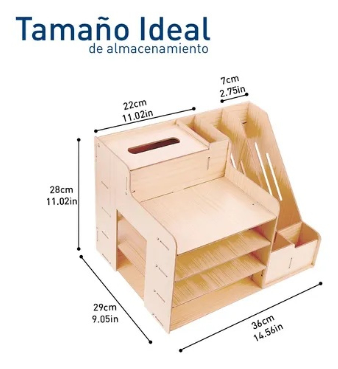 Organizador De Escritorio Para Oficina Hogar Armable Madera Claro image number null