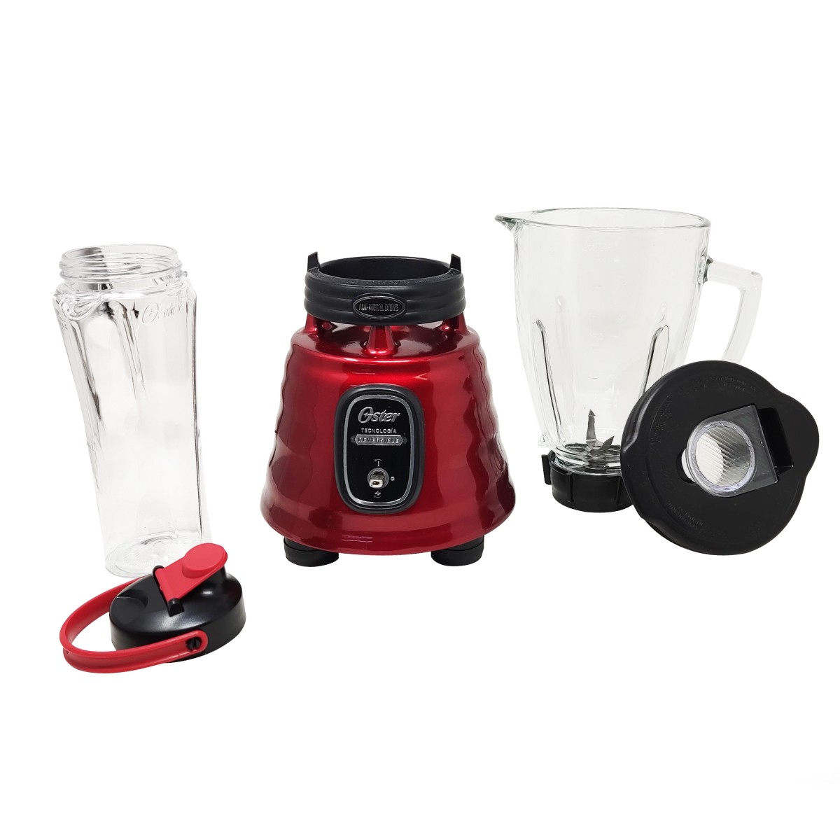 Licuadora 1 Velocidad + Pulso Reversible Vaso de Vidrio Rojo con Vaso Blend-N-Go Oster BLSTBESTR013 image number null