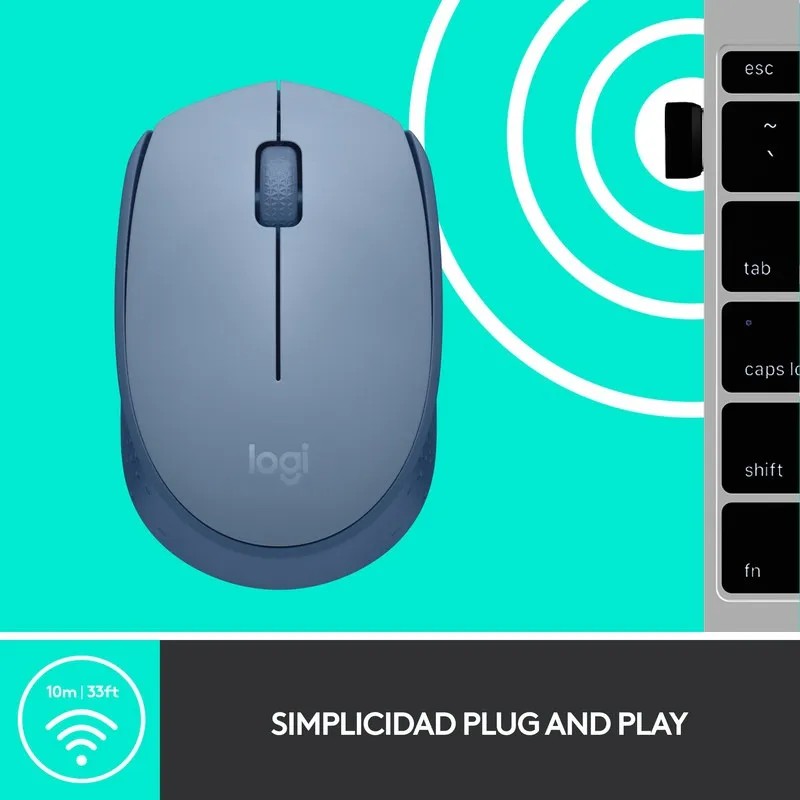 Mouse Ergon&oacute;mico Logitech M170, Inal&aacute;mbrico, &Oacute;ptico, 1.000DPI, RF Inal&aacute;mbrico, Azul image number null