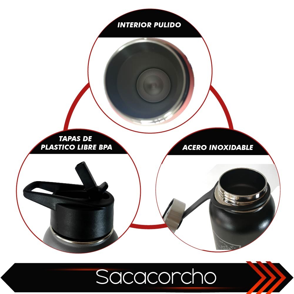 Termo de Acero Inoxidable para Bebidas Frias y Calientes 3 Tapas Herm&eacute;ticas image number null