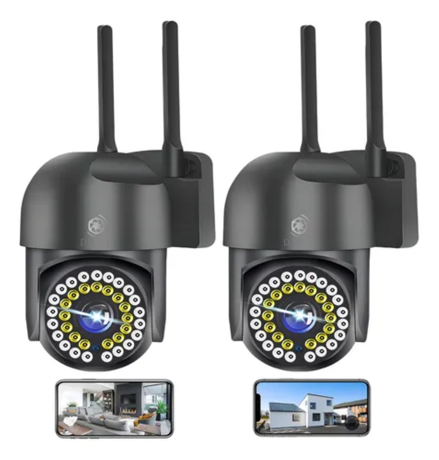 2pcs C&aacute;mara De Seguridad Exterior Wifi Foco Hd Visi&oacute;n Alarma Color Negro image number null