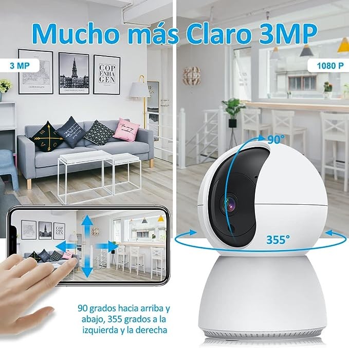 EASYTAO TV-628 C&aacute;mara de Seguridad Interior, 2K 3MP C&aacute;mara Alexa WiFi, iCSee O Tris Home App, Audio Bidireccional, Control Remoto, Detecci&oacute;n de Movimiento, Visi&oacute;n Nocturna,Compatible con Alexa. image number null