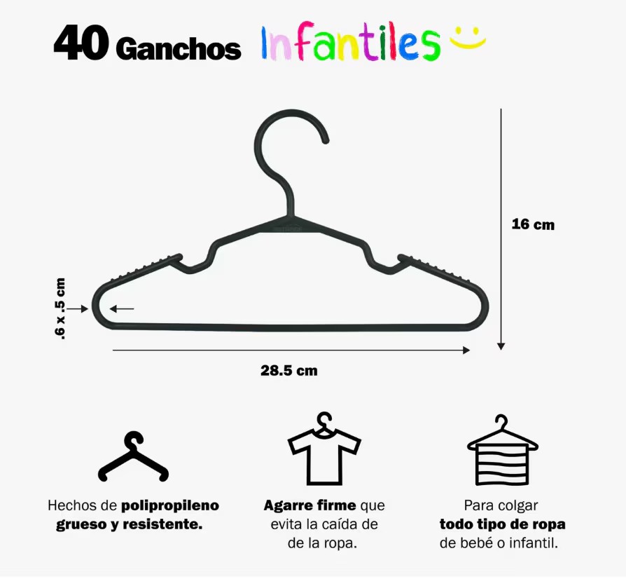 Ganchos de Ropa 40 Piezas color negro image number null