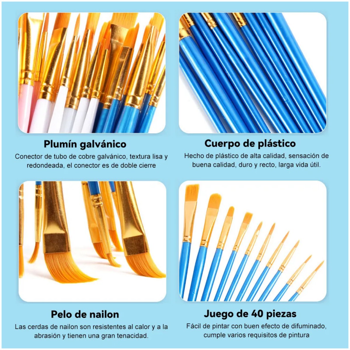 Kit 40 Pincel Para &Oacute;leo Vaso Pinceles Soporte Acr&iacute;lico Acuarela Multicolor image number null