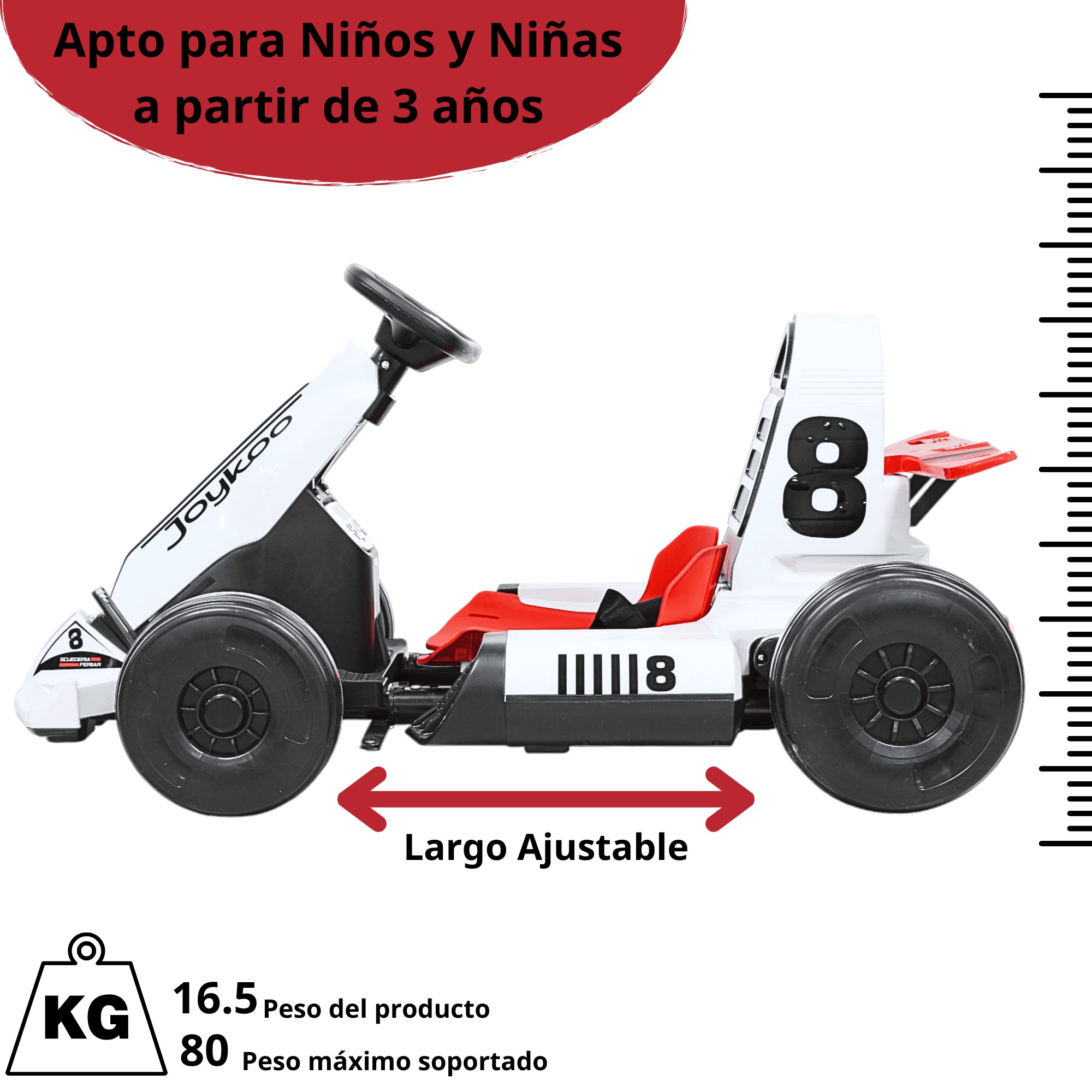 Montable El&eacute;ctrico Go Kart para Ni&ntilde;os Largo Ajustable Control Remoto Bater&iacute;a Recargable 12V Luces Sonido BluetoothBlanco image number null