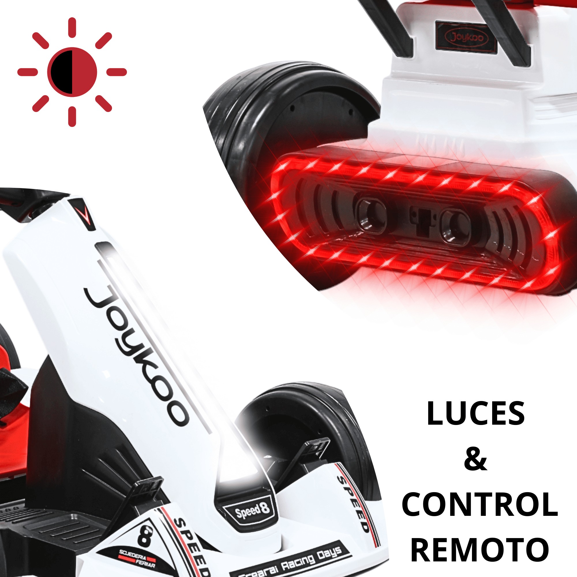 Montable El&eacute;ctrico Go Kart para Ni&ntilde;os Largo Ajustable Control Remoto Bater&iacute;a Recargable 12V Luces Sonido BluetoothBlanco image number null