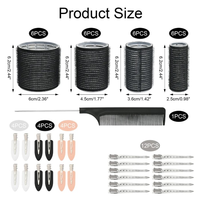 49 Pzs Hair Rulo Tubos Pl&aacute;stica Para Cabello Autoadheribles Negro image number null
