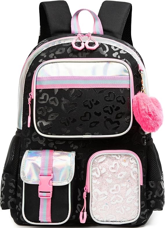 A Meetbelify - Mochila escolar para ni&ntilde;as de 8 a 10 a&ntilde;os, Negro image number null