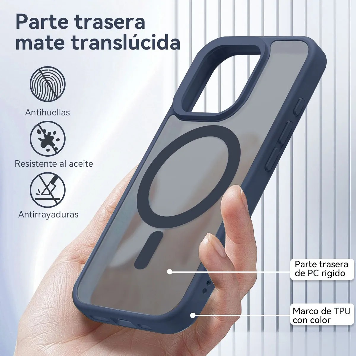 Funda Para iPhone 12 Pro + Cargador Inal&aacute;mbrico 15w + Mica De Vidrio Templado Azul image number null