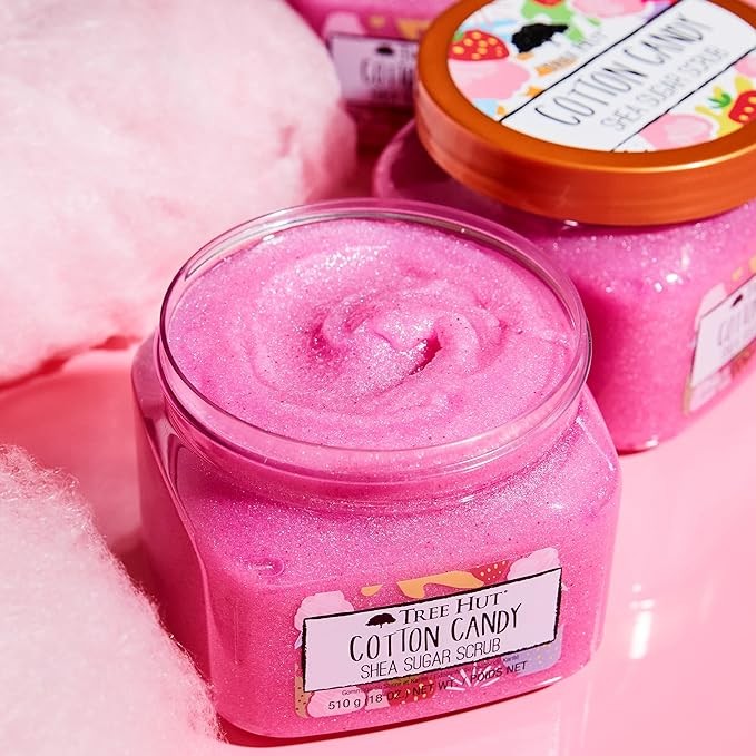 A TREE HUT, Cotton Candy Shea Sugar Scrub, Exfoliante Corporal de Az&uacute;car Natural con Manteca de Karit&eacute; y Esencia de Algod&oacute;n de Az&uacute;car, Exfolia e Hidrata la Piel, 510 gramos. image number null
