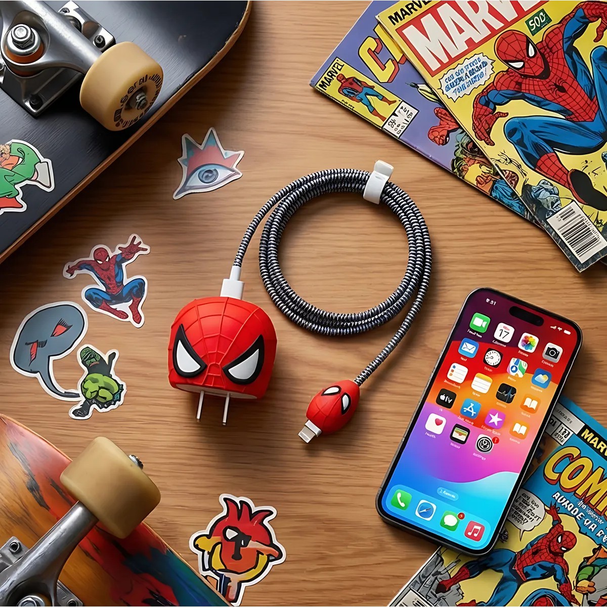 Protector Personaje Gen&eacute;rico Para Cargador 20w Para Iphone Spiderman image number null