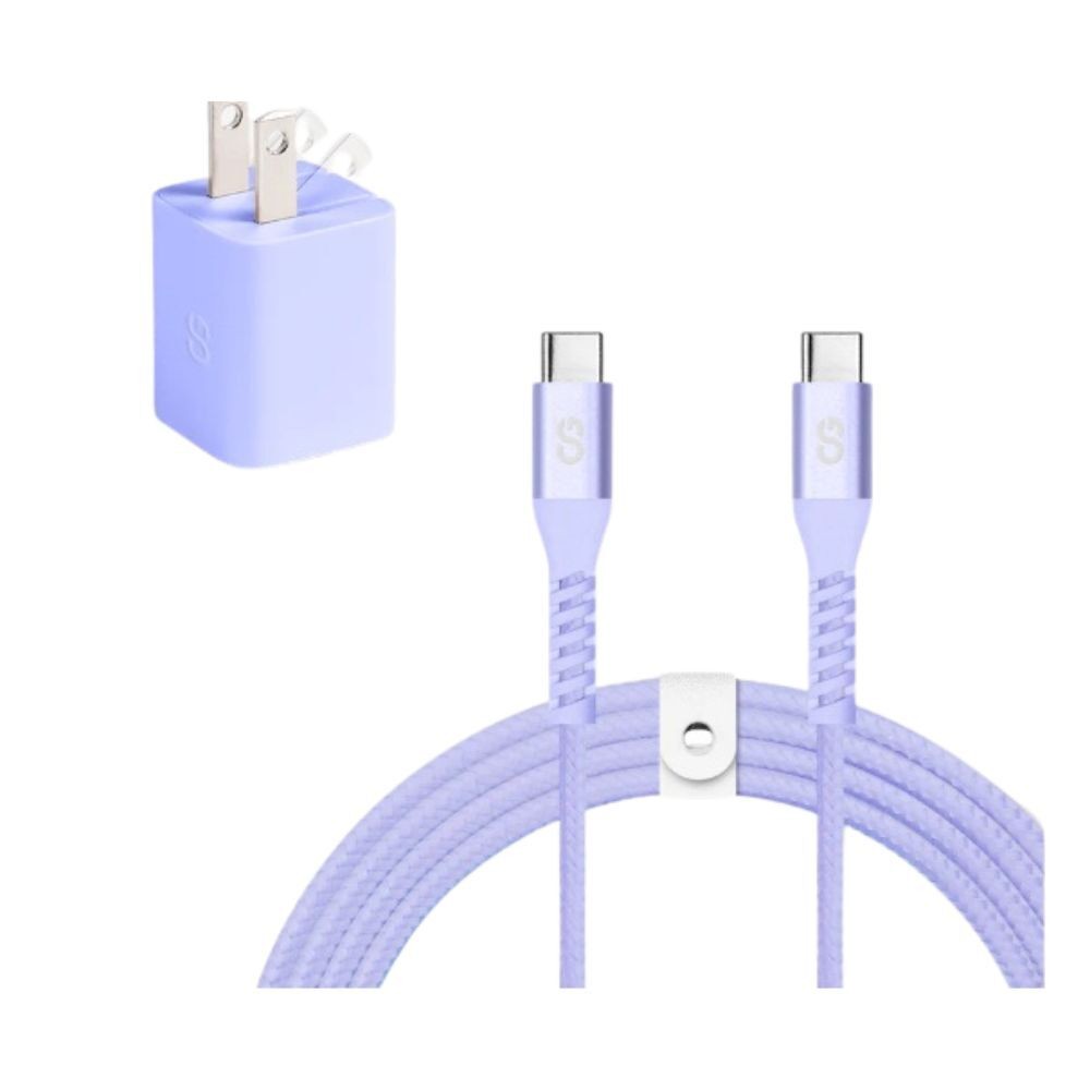 Kit de Carga LOGiiX Vibrance &ndash; Cable + Adaptador USB-C 20W &ndash; Color Lavanda image number null