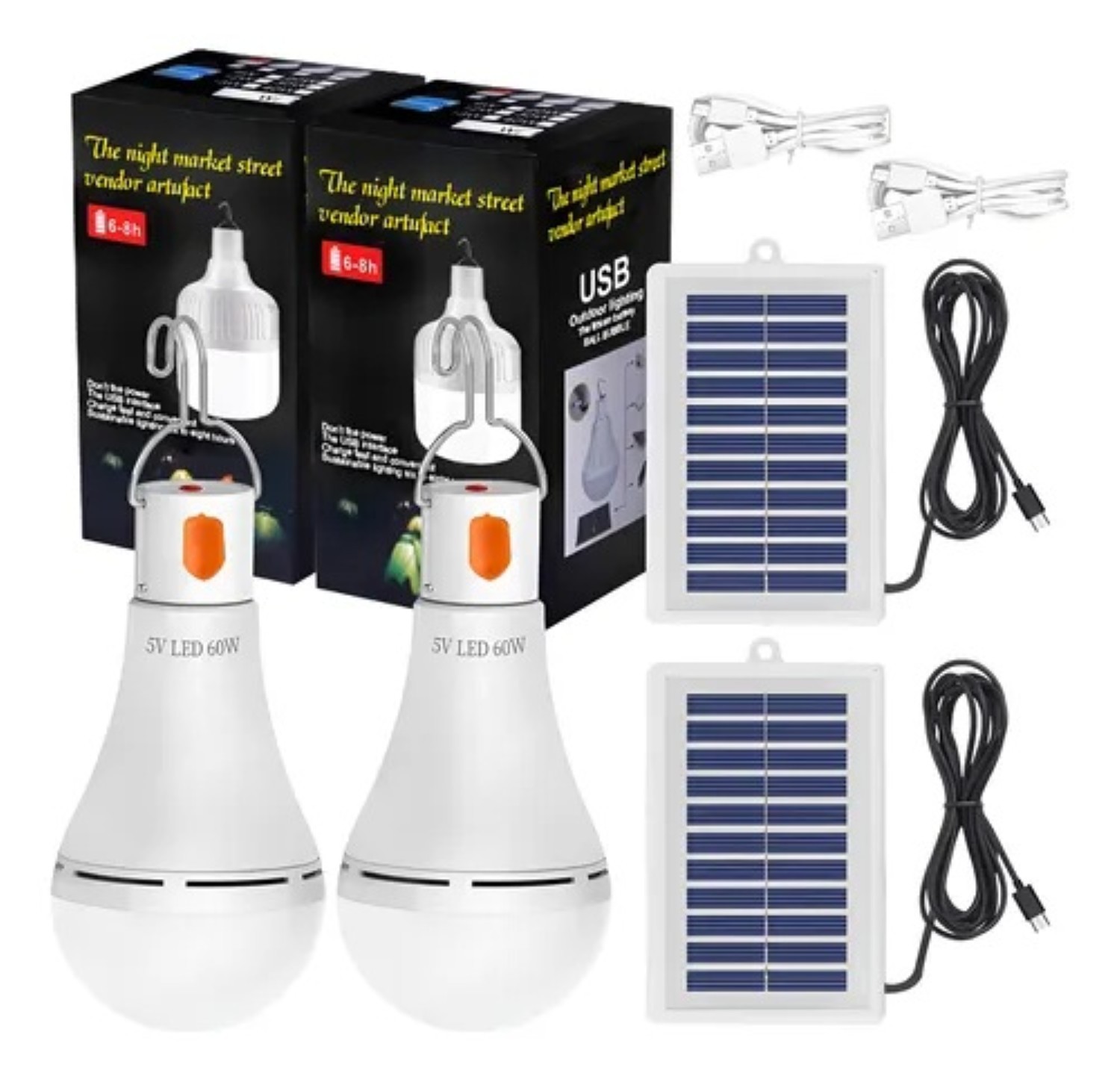 Luz De Emergencia Usb Solar Recargable Y Extra&iacute;ble 60w 2 Pzs Blanco image number null