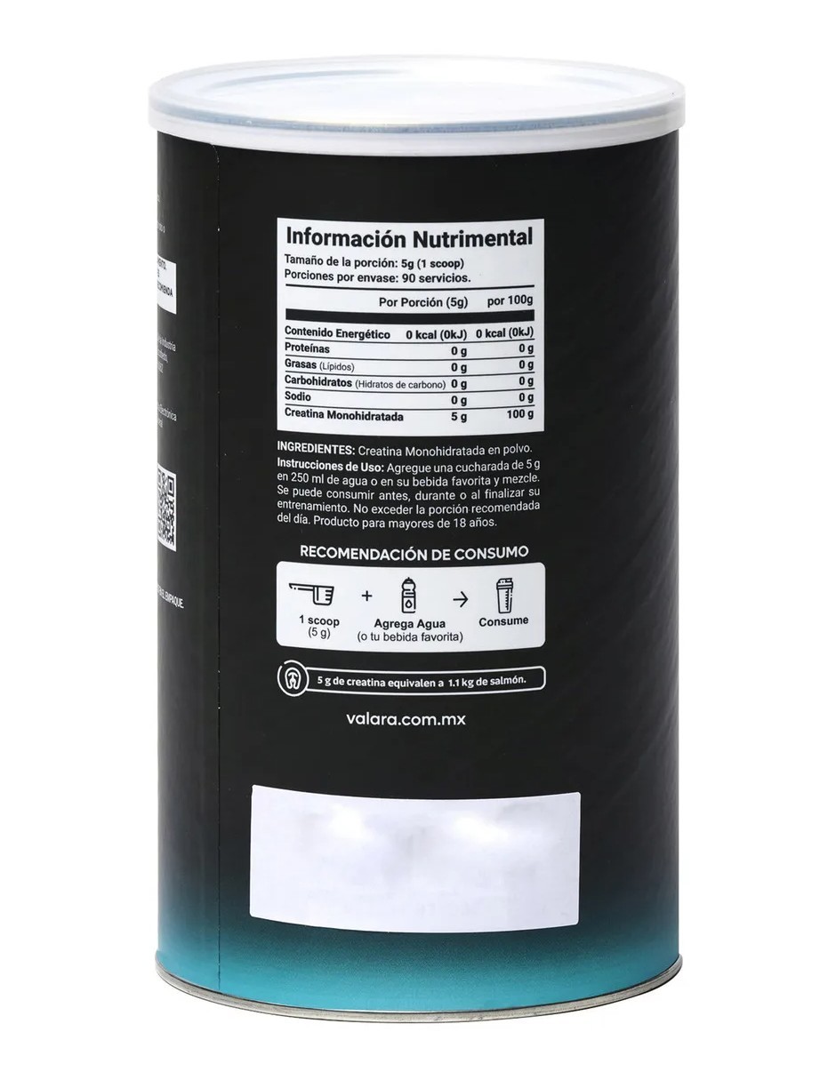 VALARA Creatina Monohidratada 450 gr - Maxima Pureza - 90 Porciones - Suplemento Deportivo en Polvo - Sin Az&uacute;car - image number null