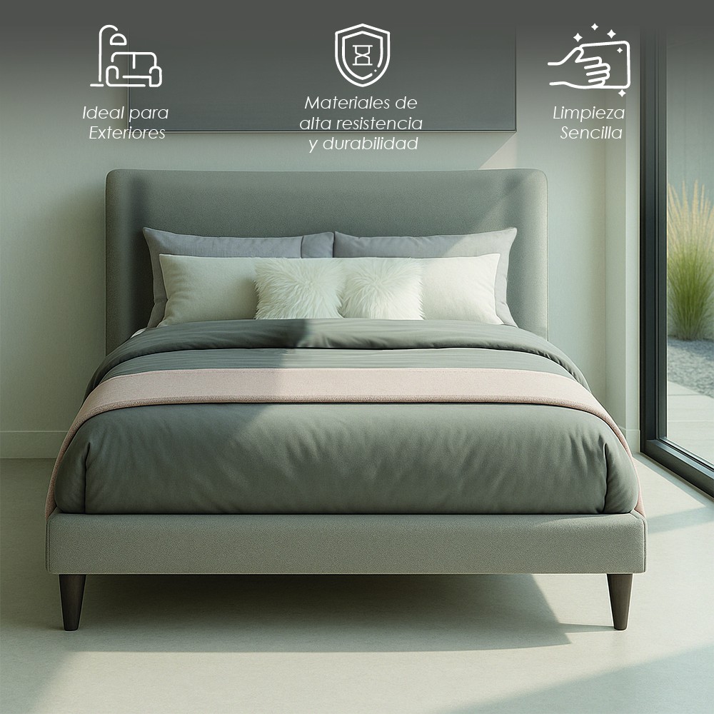 Ilios Innova | Cama King Size Gris con Cabecera Tapizada en Lino y Poli&eacute;ster | Estructura de Madera Resistente image number null