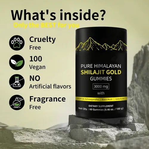 Gummies Shilajit Puro Del Himalaya 85 Micronutrientes Apto Para Hombres Y Mujeres 100% Natural Org&aacute;nico 60 Gomitas image number null