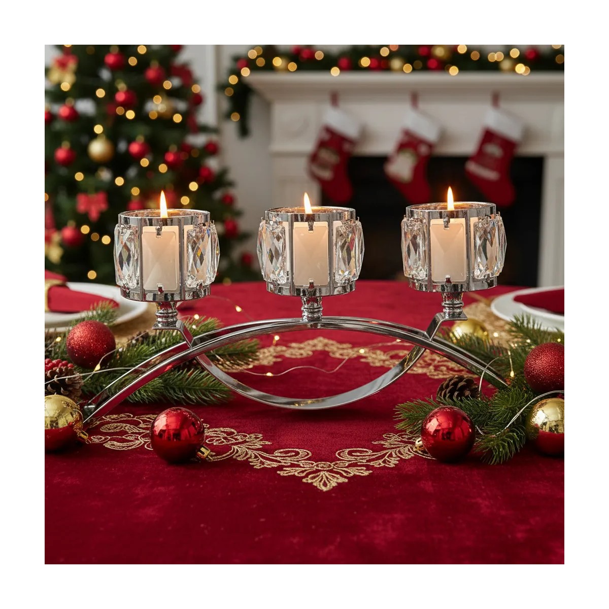 Candelabro Portavelas Cristal Para Decoraci&oacute;n De Mesa Regalo Plateado image number null
